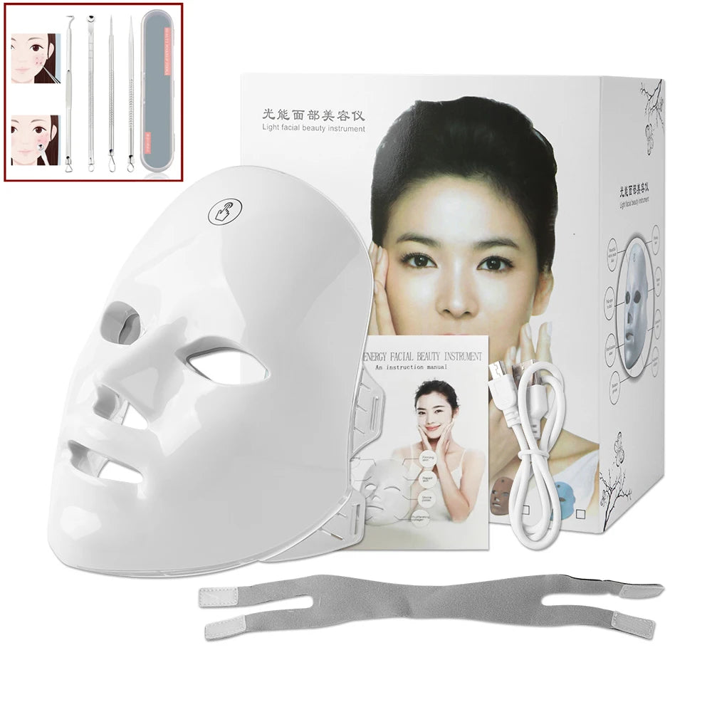 Masque LED Visage & Cou – 7 Couleurs Photon Thérapie Anti-Âge
